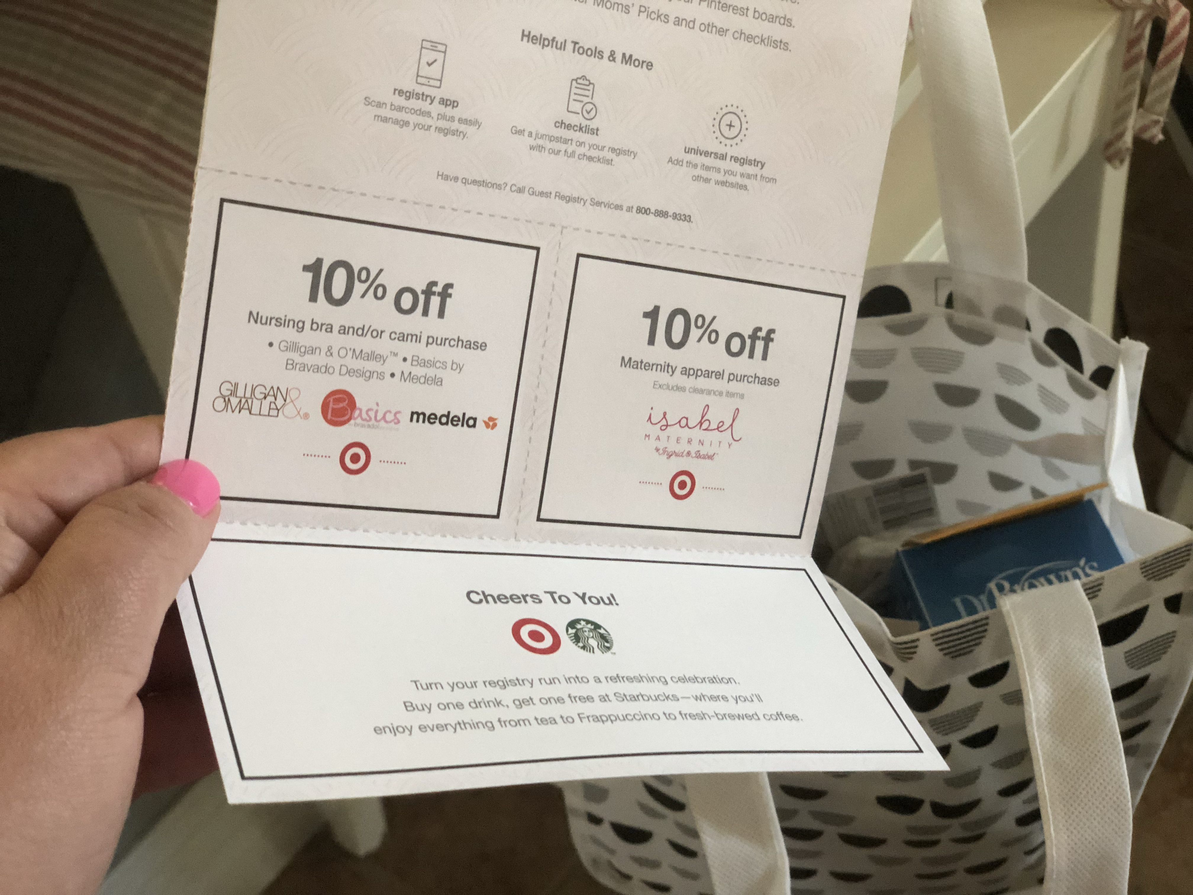 target baby registry bag with free gift coupons and samples - includes coupons
