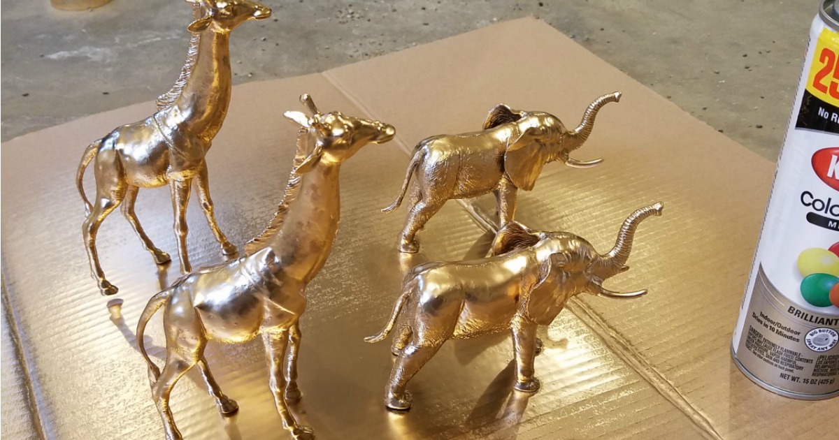 Dollar Tree spray painted Animals in gold