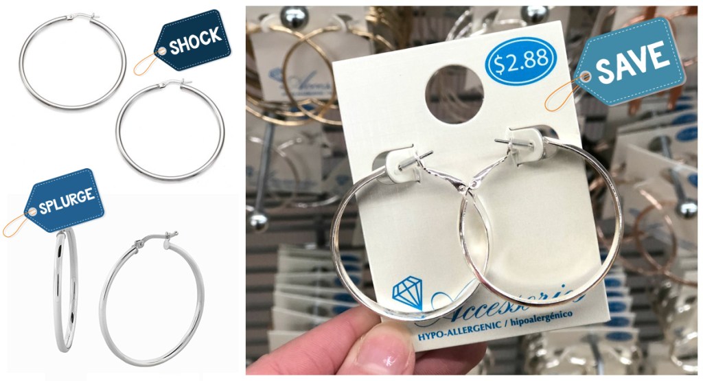silver hoop earrings at different prices