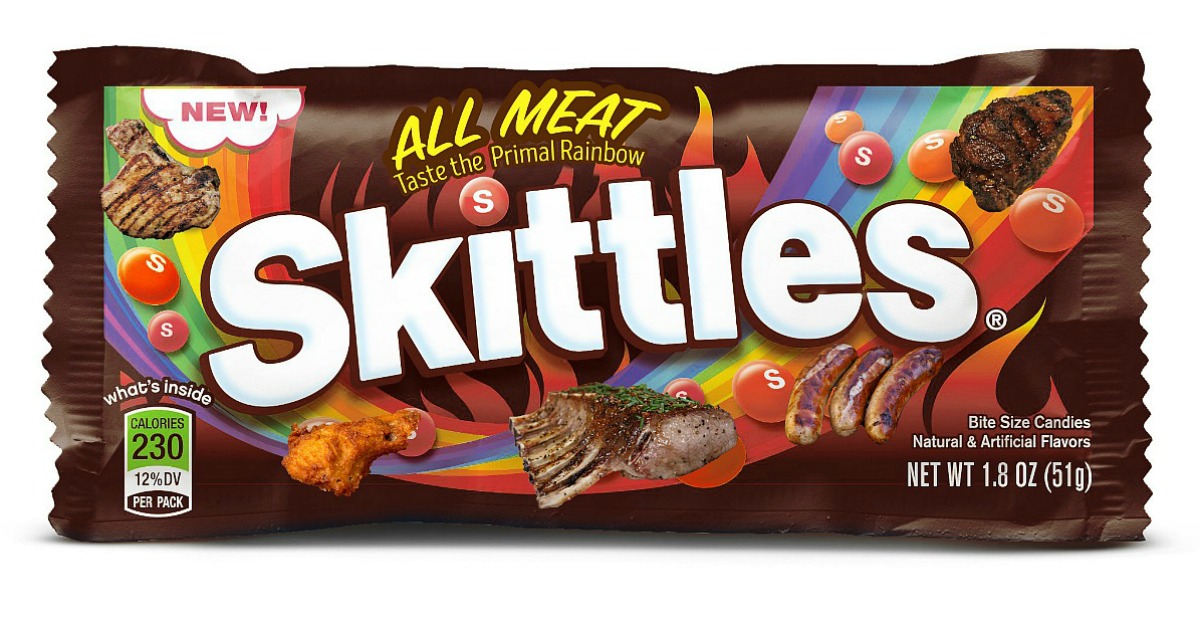 meat flavored skittles hip2save