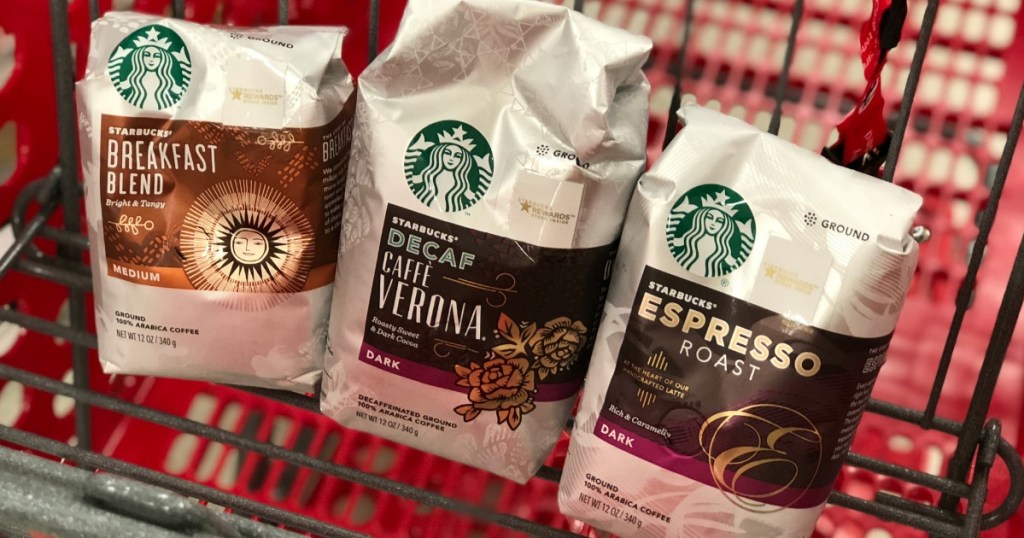 Three bags of Starbucks coffee at Target in-cart