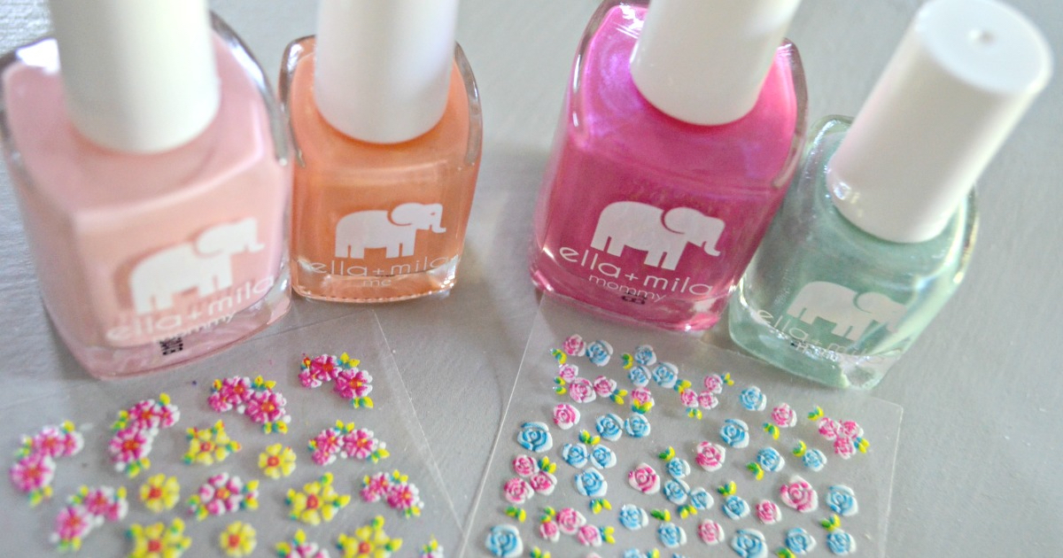 ella mila nail products deal - nail polish closeup plus nail stickers sheet