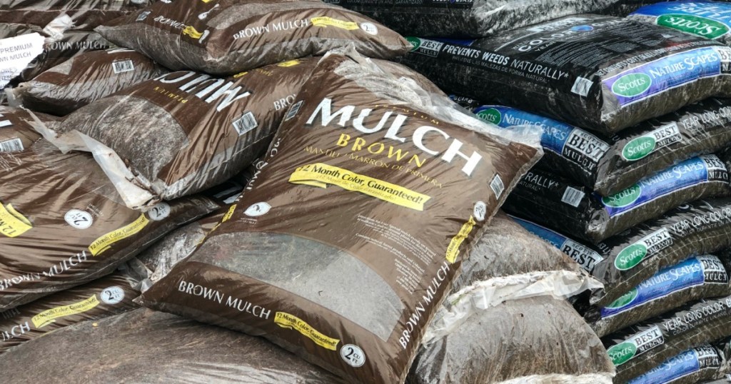 bag of lowe's brown mulch 