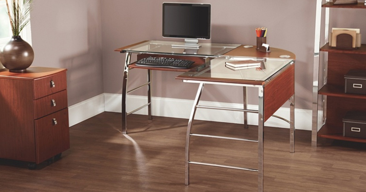 Office Depot L Shaped Glass Computer Desk As Low As 94 Regularly 250 More Hip2save