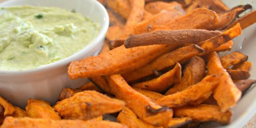 Air Fryer Sweet Potato Fries with Avocado Dipping Sauce