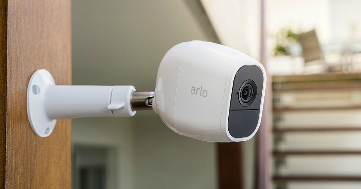 Arlo Pro 2 - Wireless Home Security Camera System with Siren positioned on wall of indoor space