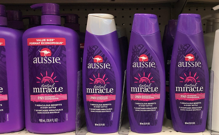 Aussie Haircare products on shelf in store