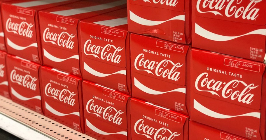 coca cola 12 packs shown in a row