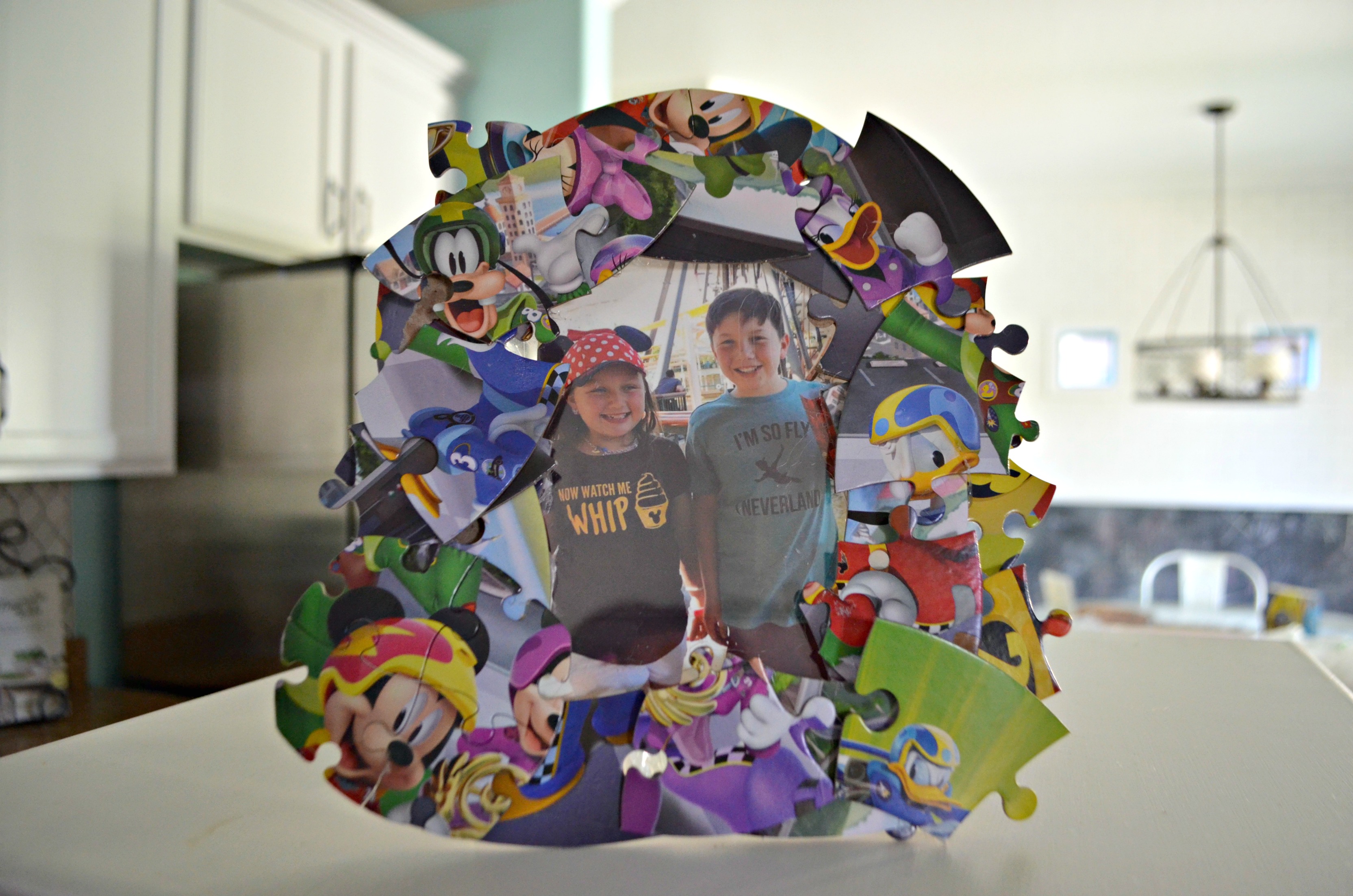 dollar tree Disney puzzle frame craft - the finished frame with picture