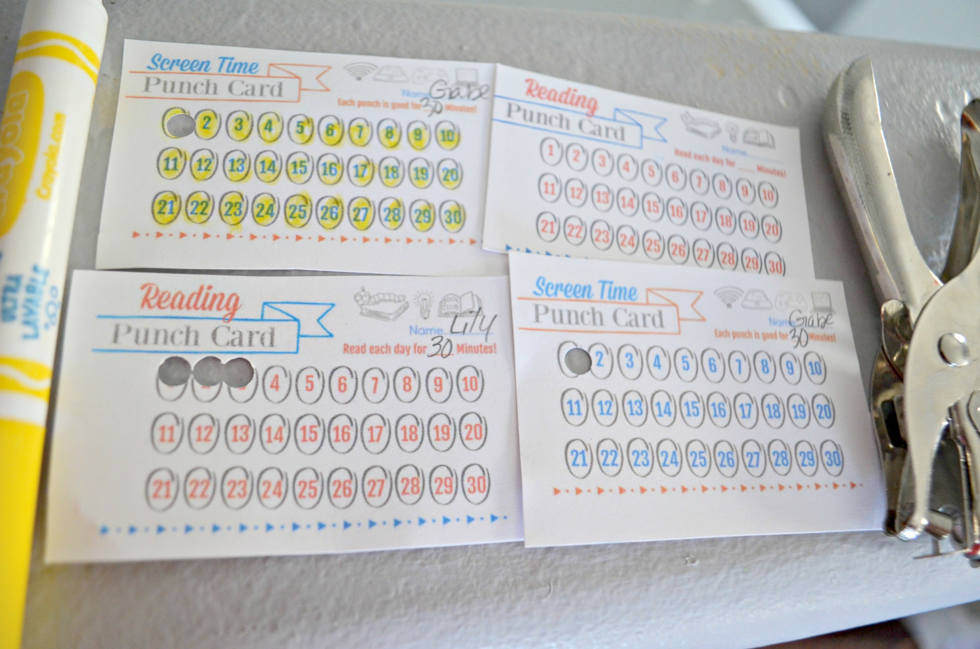 free printable reading punch card – four examples