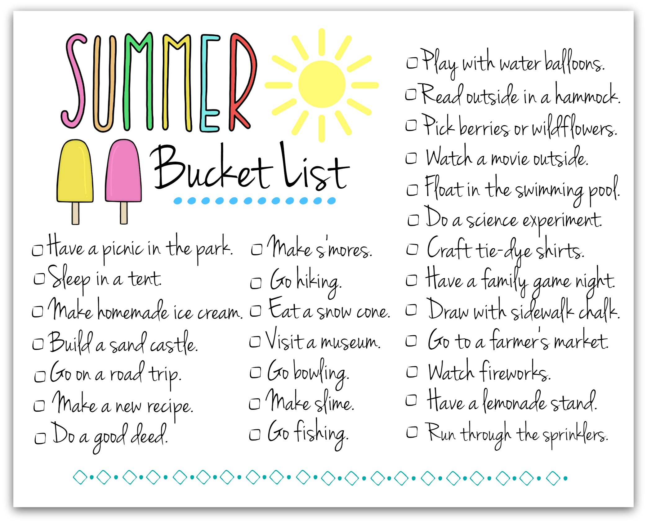 Print Our Summer Bucket List For Fun Activity Ideas Its Free