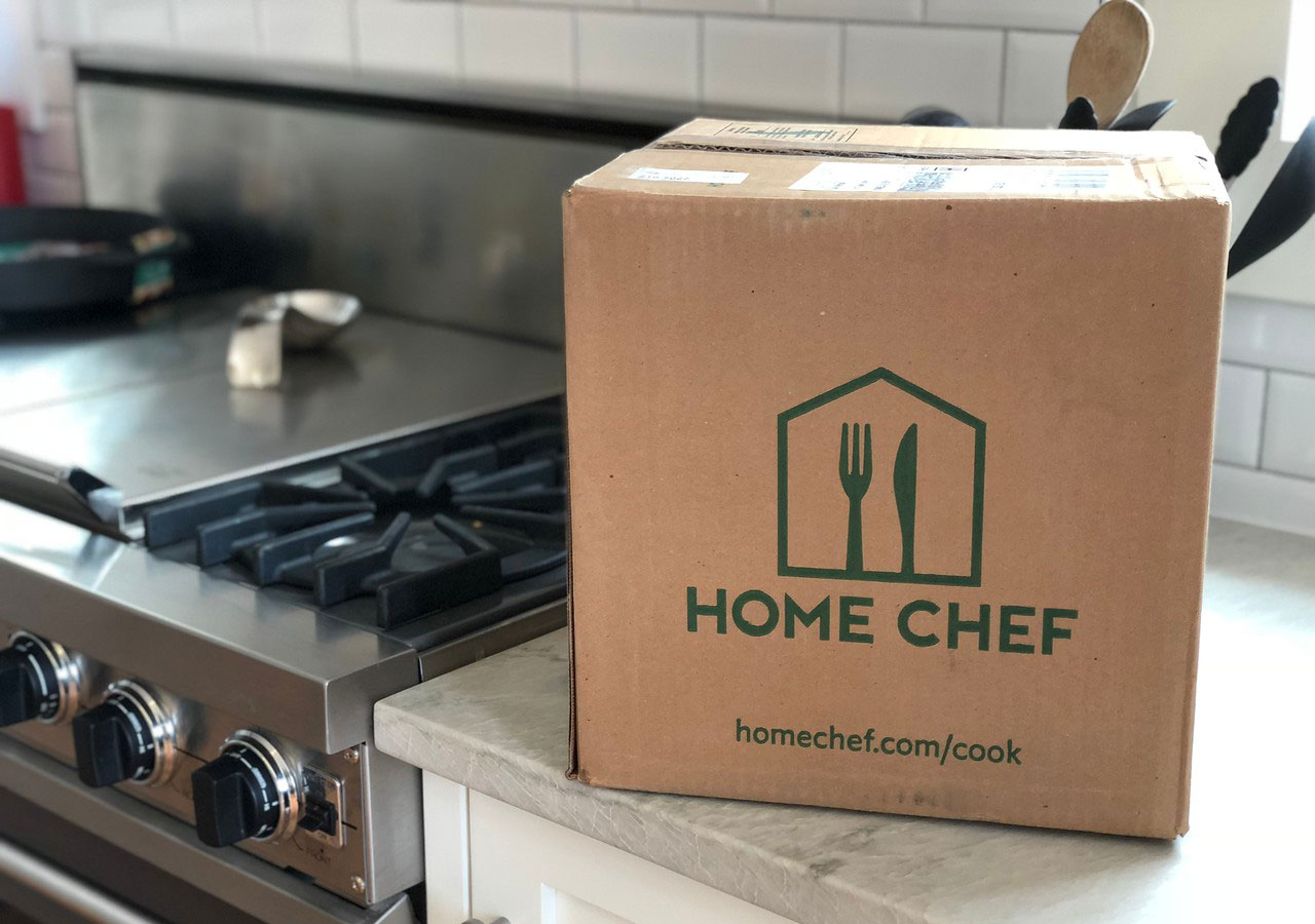 home-chef delivery box on the kitchen counter