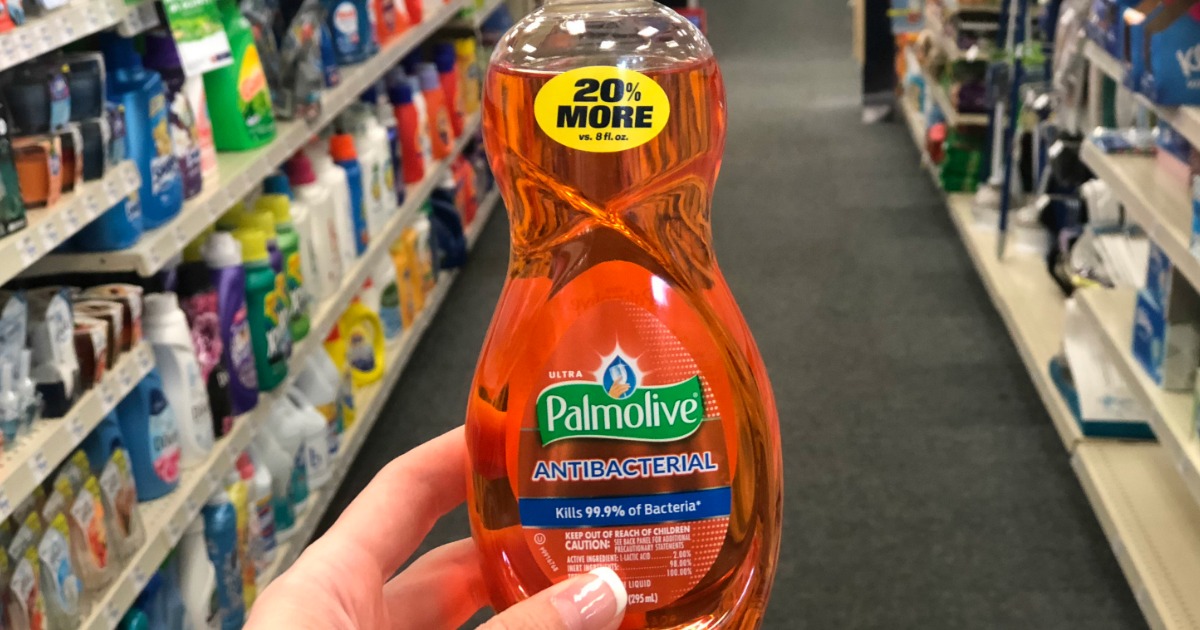 hand holding bottle of Palmolive dish soap