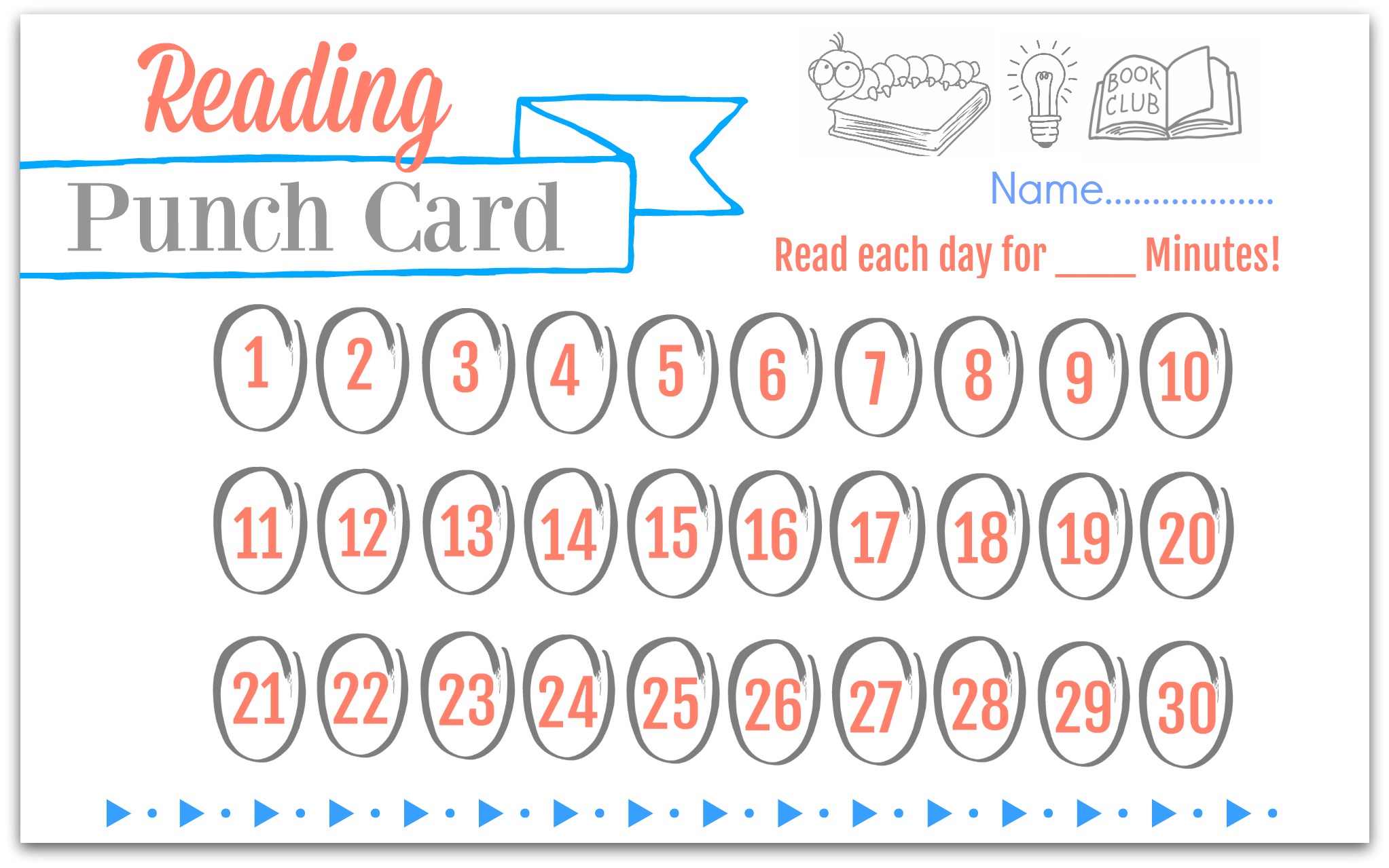 free printable reading punch card – reading punch card