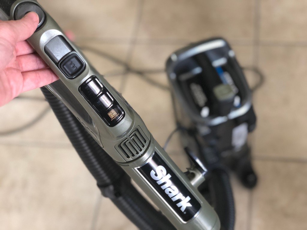 Shark APEX DuoClean vacuum review – on/off switch closeup
