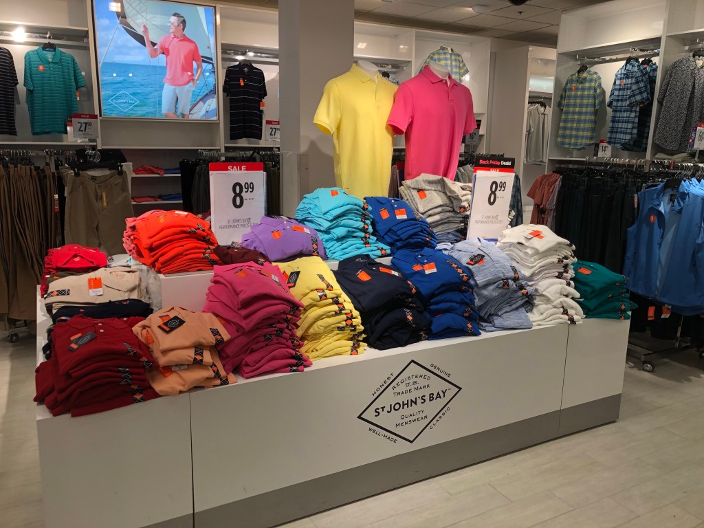 polos on table at JCPenney