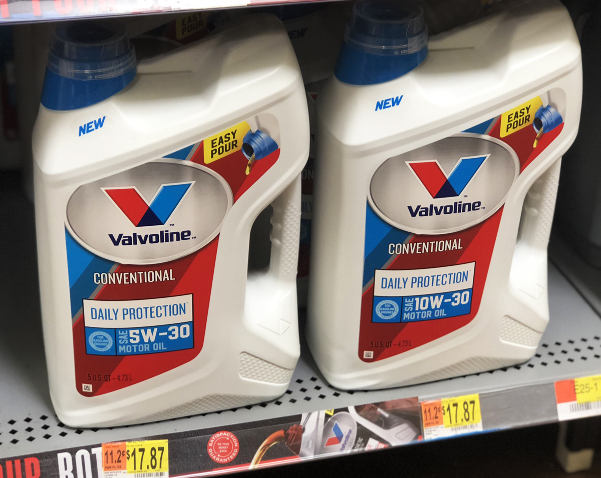 valvoline conventional oil change oil on a store shelf