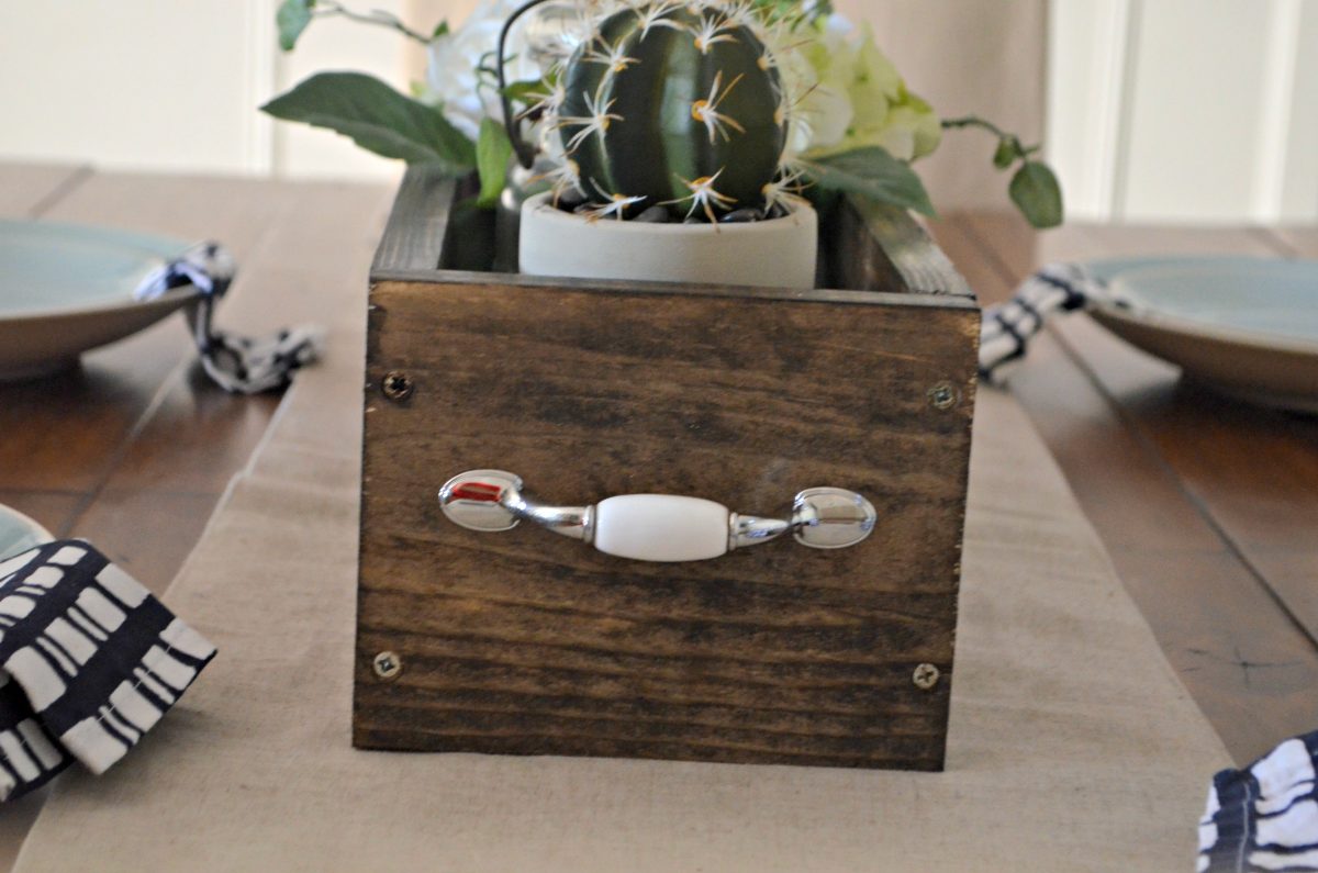 diy rustic farmhouse wood box centerpiece – handles are added to the ends