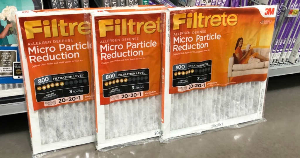 Filtrete Air Filters lined up on the floor in a store