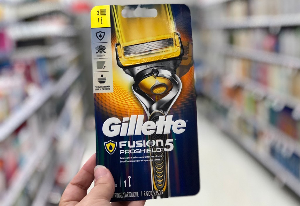 hand holding Gillette fusion5 proshield with blurred background