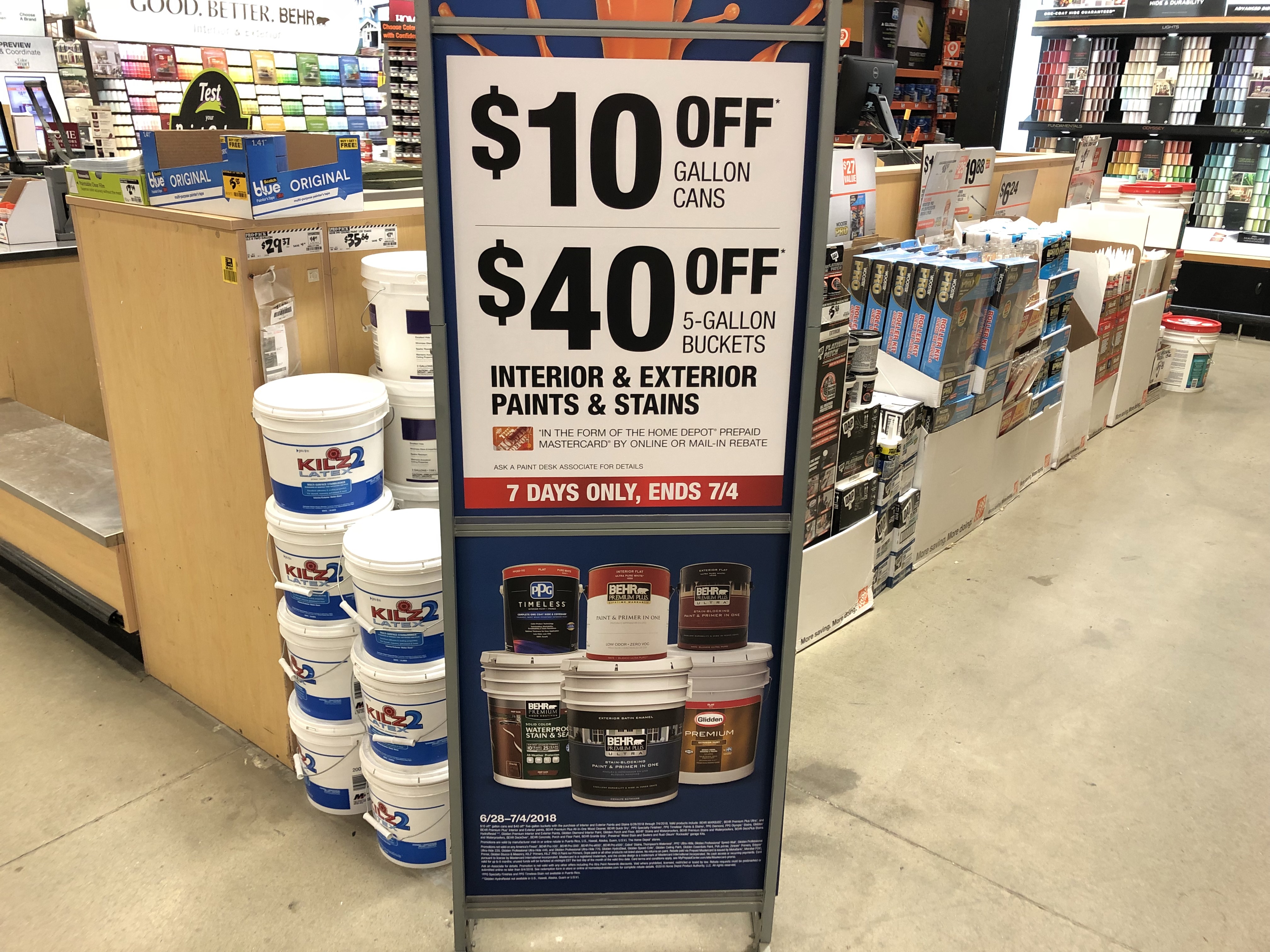 Home Depot paint sign showing deals on paint