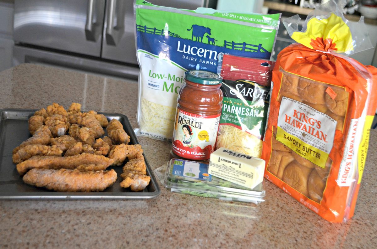 Easy Chicken Parmesan Sliders - ingredients on the counter top