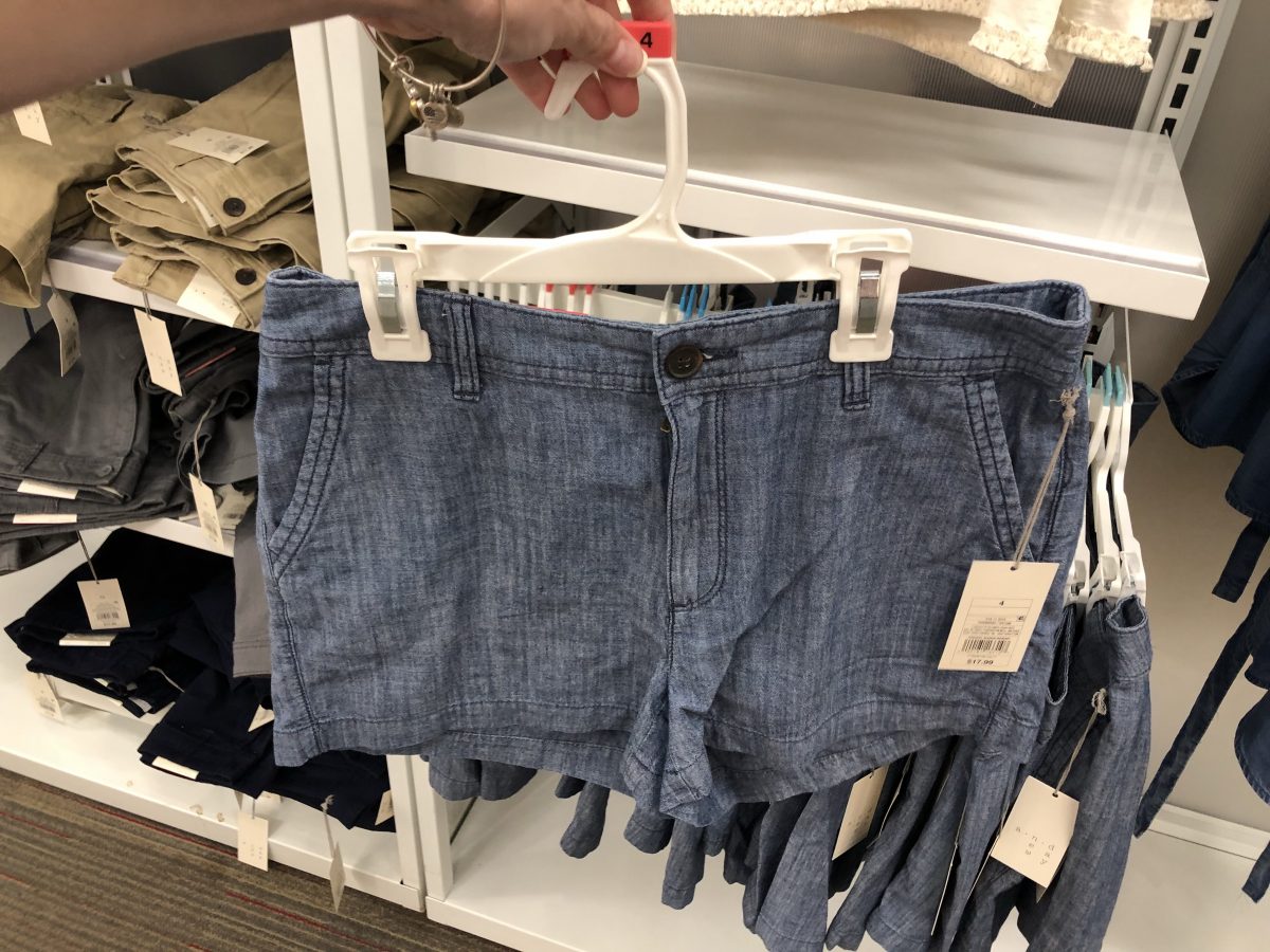 women's chambray shorts on a hanger