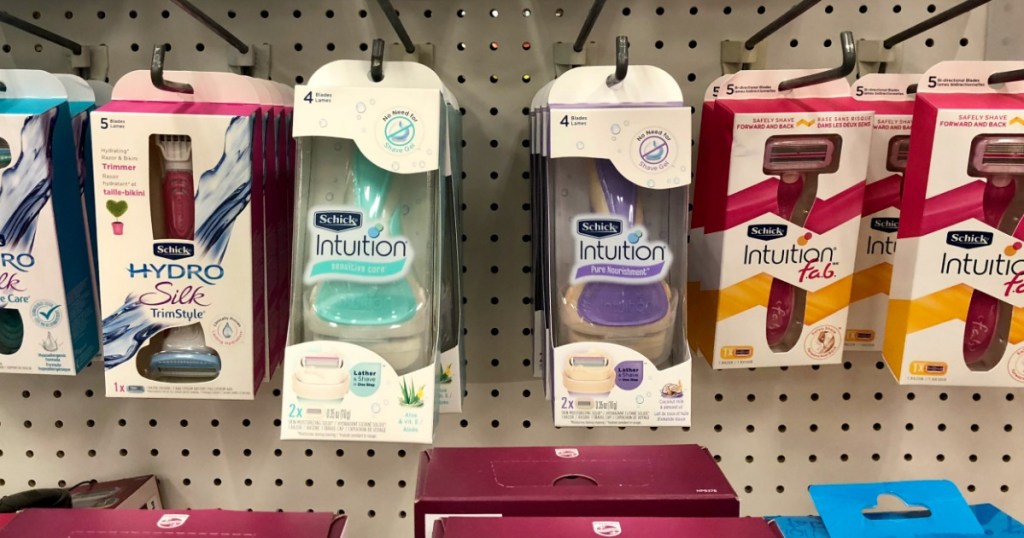 Schick Intuition razors hanging in store