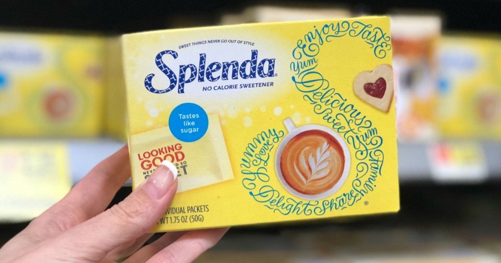 hand holding box of splenda sweetener