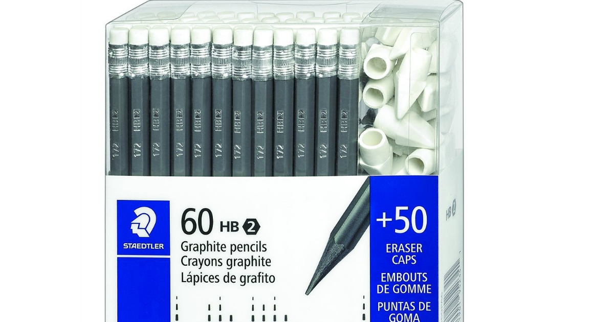 Staedtler PreSharpened Pencils 60Count + 50 Eraser Caps Only 6