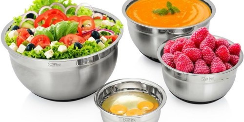 Amazon: Four Stainless Steel Mixing Bowls w/ Lids Only $20.87 (Measurements Displayed Inside)