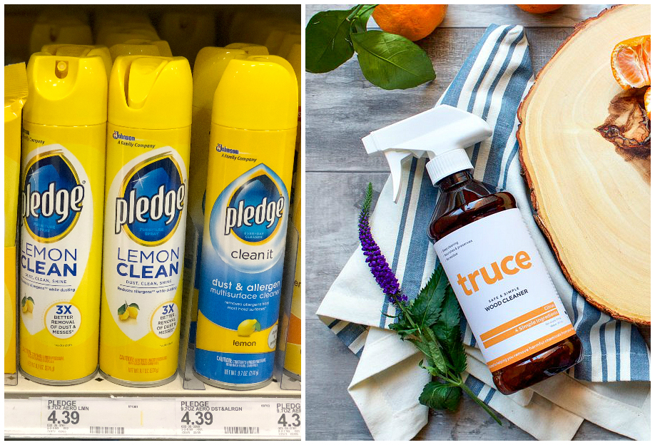 green natural eco-friendly cleaning products – wood cleaner comparisons – Pledge versus Truce