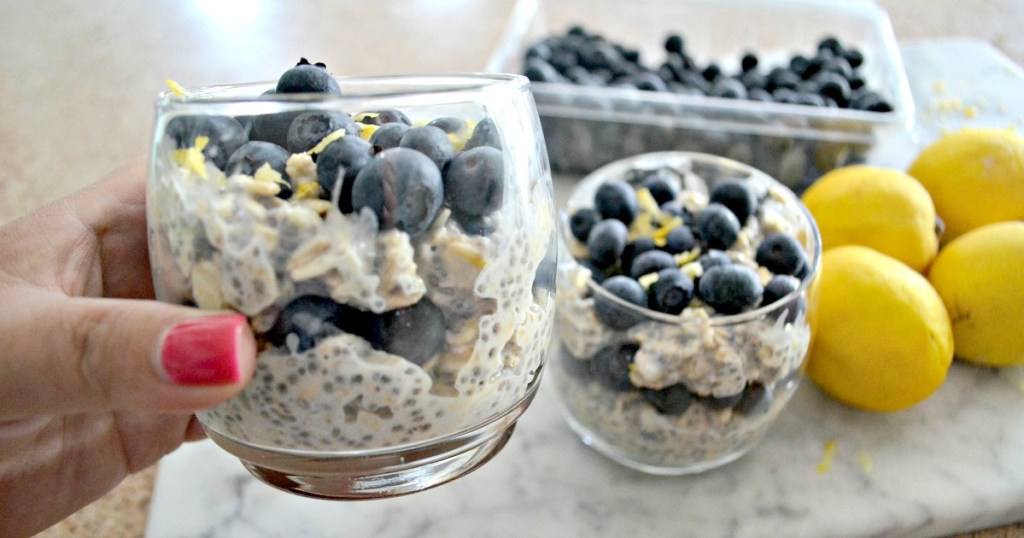 blueberry overnight oats in glasses 