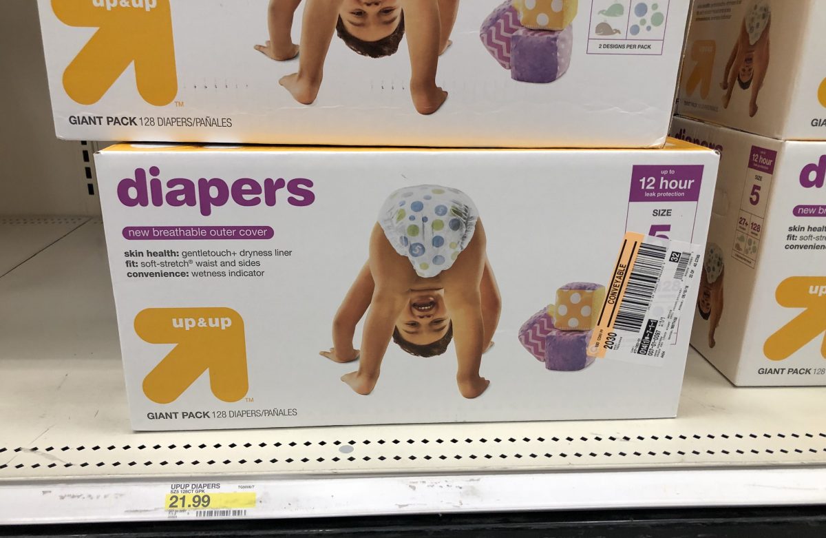 Up & Up Diapers on shelf at TArget