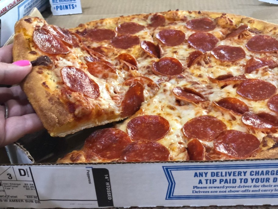 dominos pepperoni pizza in box 
