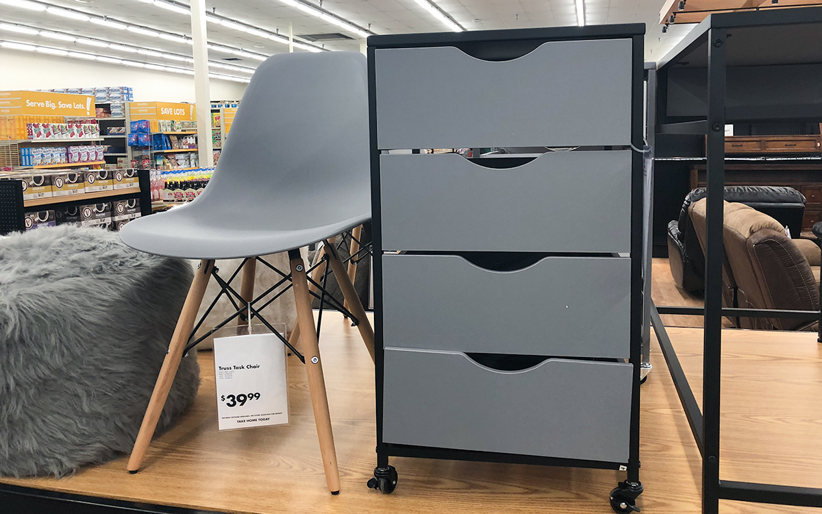 back-to-school college dorm shopping with big lots — desk drawer set and mid century modern desk chair