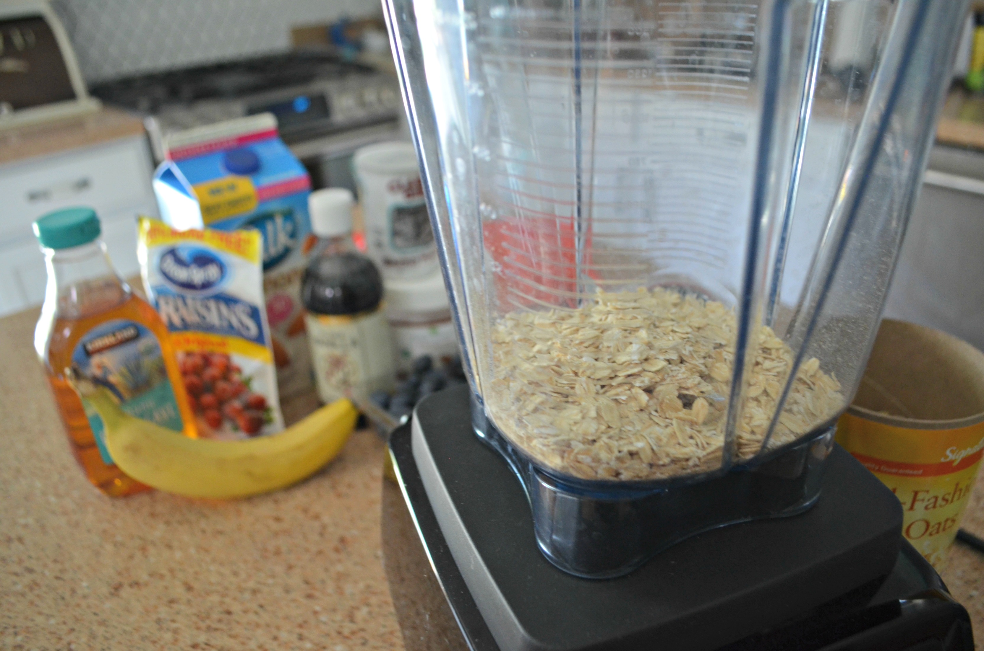 Baked Oatmeal Berry Cups – processing the oats in a blender