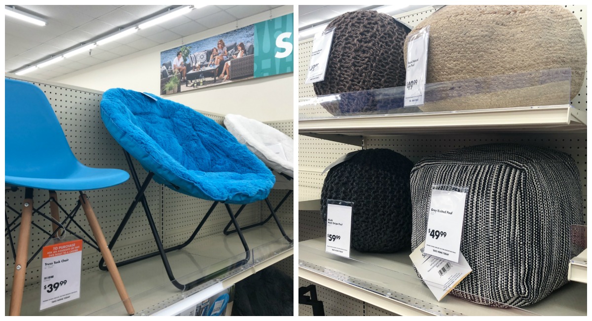 back-to-school college dorm shopping with big lots — bucket chairs and floor pouf chairs
