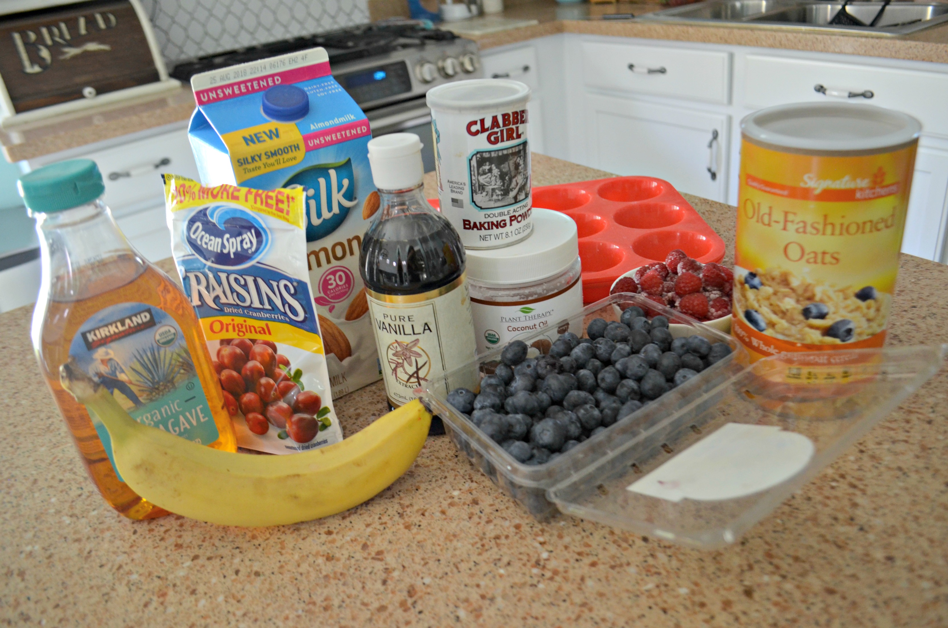 Baked Oatmeal Berry Cups - The ingredients on a counter
