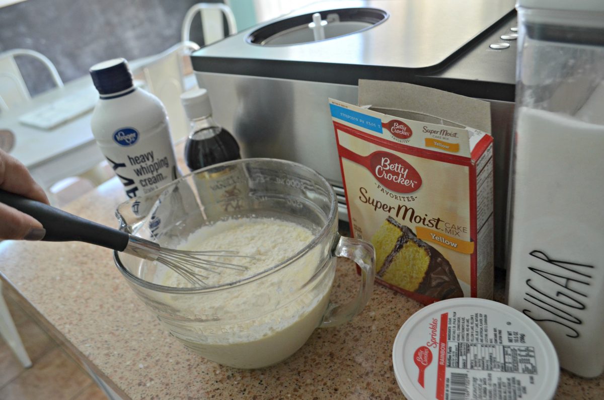  Stirring ingredients for the homemade cake batter ice cream