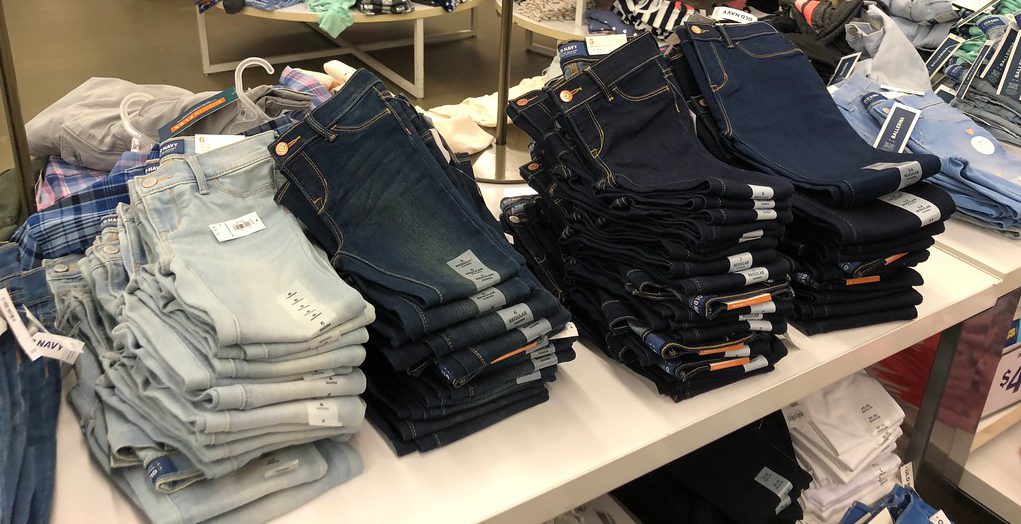 old navy jeans folded in-store