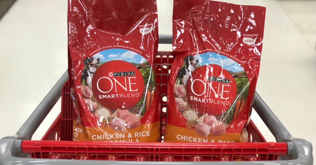 two purina one smart blend bags in target cart