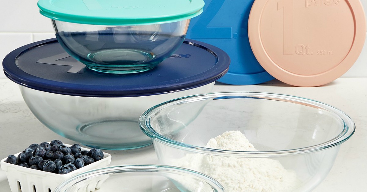 pyrex mixing bowl set with pastel lids
