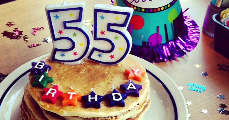 Birthday pancakes with #55 candles
