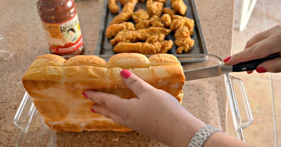 slicing hawaiian rolls