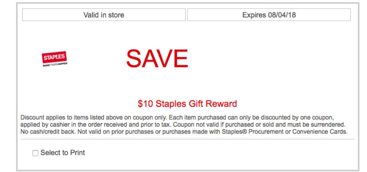 Possible 10 Off 10 Staples Purchase Coupon & More For Rewards Members