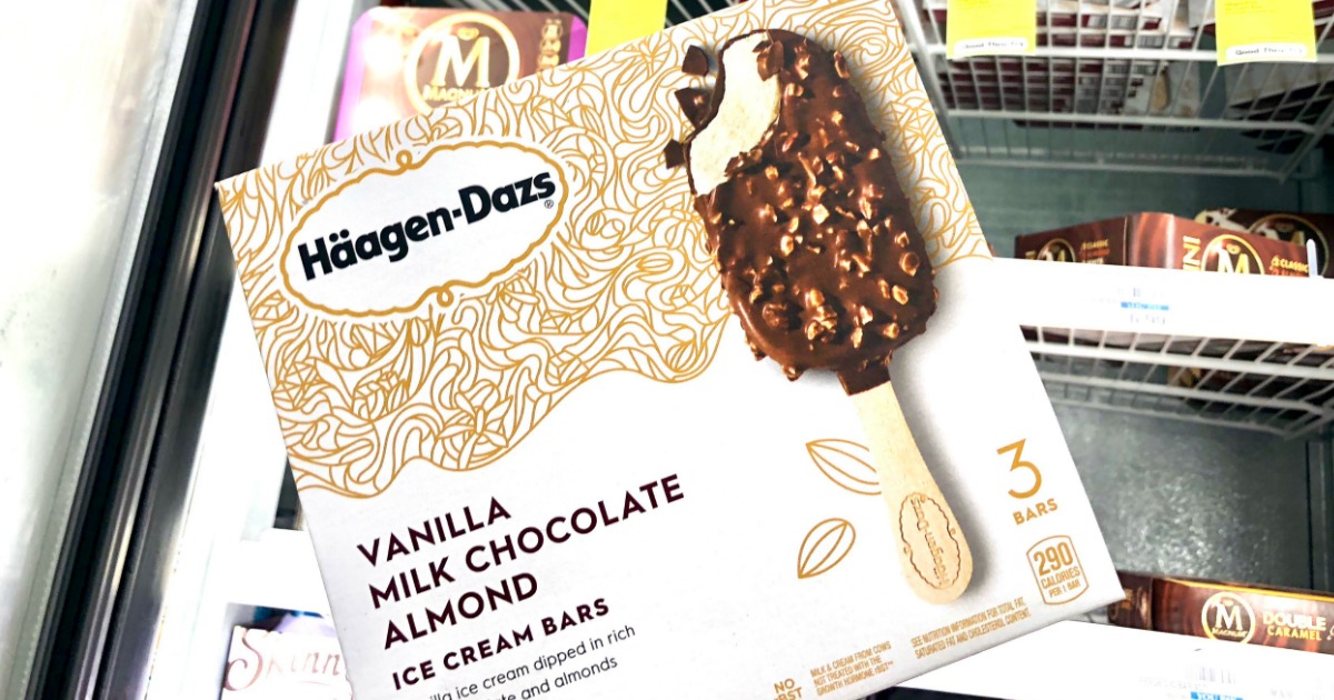 walgreens haagen-dazs ice cream bars box in front of a freezer