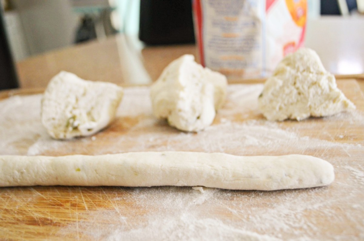 dough rolled into long tube shape