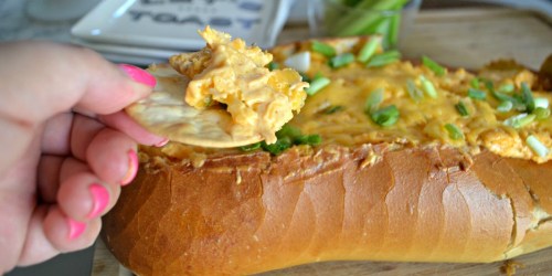 Dip Your Chip into this Buffalo Chicken Dip Stuffed Bread Bowl!