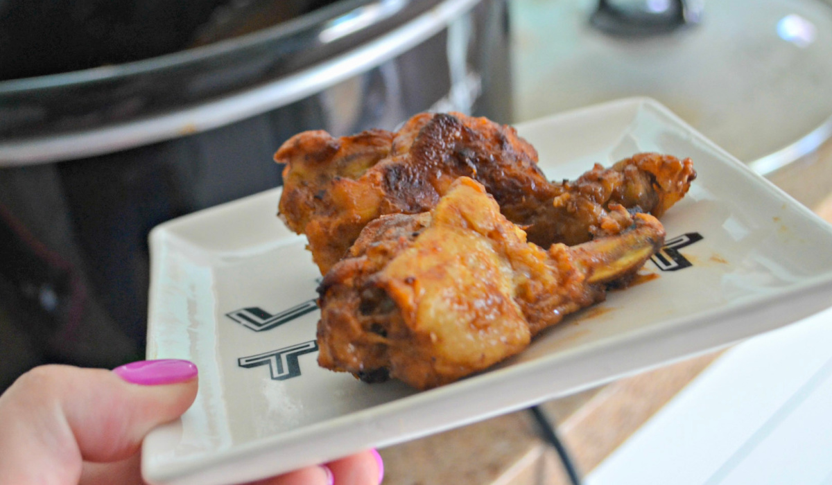 Buffalo BBQ Crock-Pot wings on plate